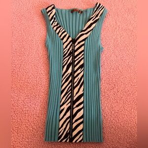 Belldini y2k zip up teal and zebra print top